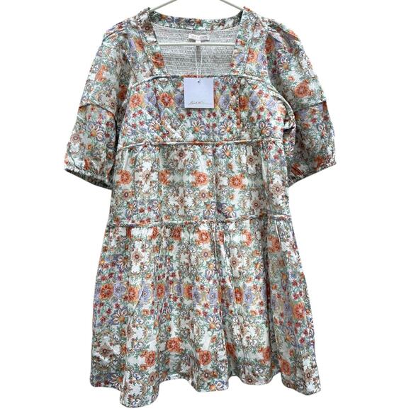 NEW Anna Cate Floral Short Puff Sleeve Mini Dress Square Neck Boho Women's XS